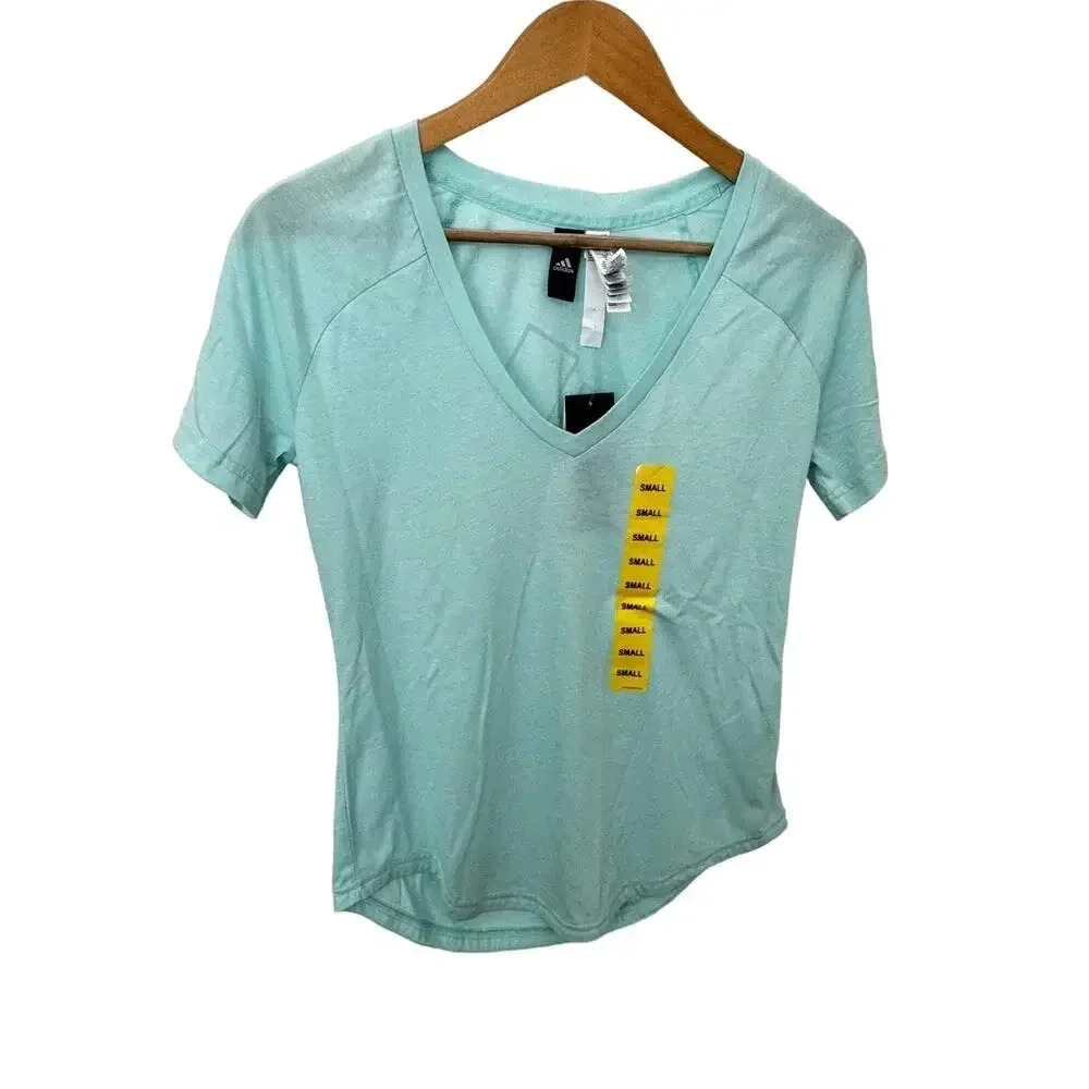 Adidas Mint Green V Neck Pull Over Short Sleeve Tee Shirt Burnout Women's S NWT